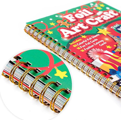 Fun & Mess-Free Foil Art Kit for Kids – 80 Foil Sheets & 32 Art Cards, No Glue Needed, Creative Craft Gift for Christmas Halloween Holiday Birthday（Christmas Version）