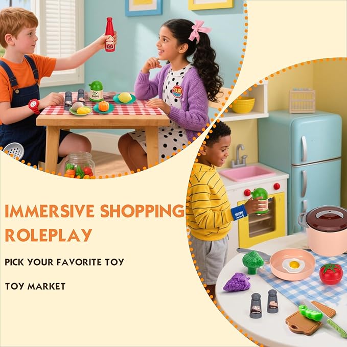 35Pcs Kids Kitchen Toy Accessories, Toddler Pretend Cooking Playset with Play Pots, Pans, Utensils, Cookware, Play Food Set, Toy Vegetables, Learning Gift for Girls & Boys (Pink)