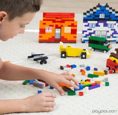 Play Platoon 1120 Pieces Building Bricks Set - 10 Classic Color Blocks - Bulk Building Blocks Compatible with Major Brands - 14 Different Shape Bricks - Includes Wheels, Tires, Axles, Windows & Door