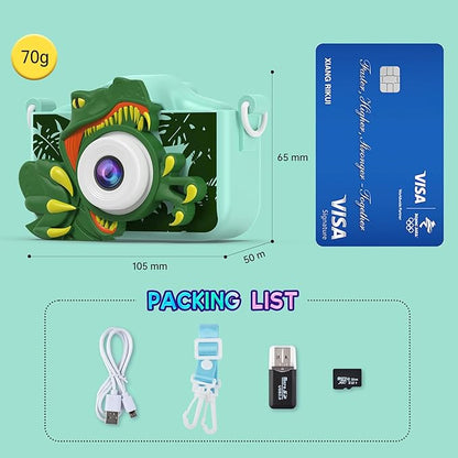 Dinosaur Camera for Kids with Cartoon Silicone Cover, Digital Mini Camera Toys for 3 4 5 6 7 8 9 10 11 12 Year Old Boys Girls Birthday Chirstmas Gifts Ideas - Personal Video Players (T-REX Green)
