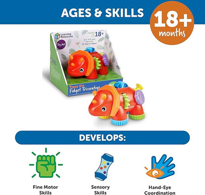 Learning Resources Tracy the Fidget Triceratops, Baby Toys, Sensory Toys For Toddlers, Fine Motor toys, Montessori Toys,1 Piece, Ages 18 Months+