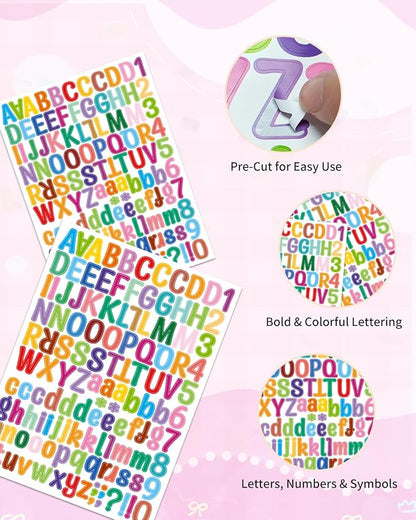 Uniclife 10 Sheets Letter Stickers, 1260 Pcs Scrapbook Stickers, 1 Inch Vinyl Number Alphabet Sticker, Self-Adhesive Stick on Letters for Mailbox Bottles Crafts Posters Decor