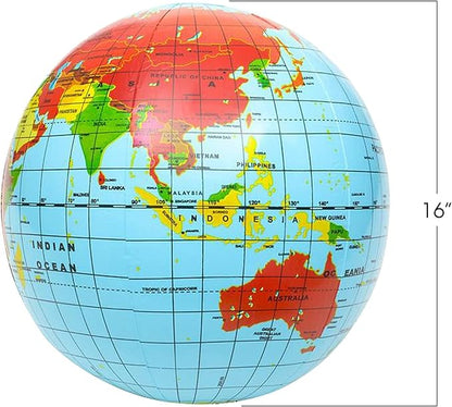 ArtCreativity Inflatable World Globe Ball Set Set of 6 Print Blue and Clear - Colorful Earth Map, 16 Inch Inflatable Beachball for Pool, Summer Fun Toys for Kids, Learning and More
