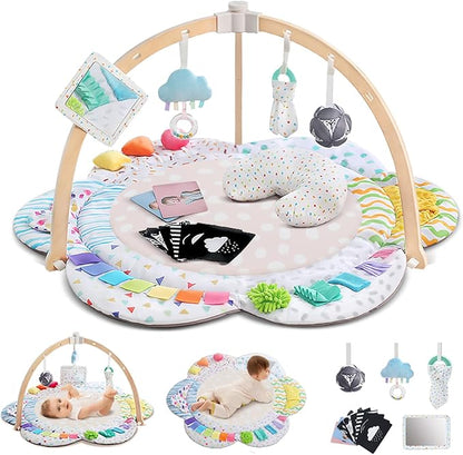 Baby Play Gym & Activitiy Mat, Upgraded 6 Developmental Zones, Tummy Time Mat with Sensory Toys for Motor Skill & Sensory Development, Essentials Shower for Baby
