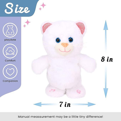 Hopearl Talking Kitty Singing Cat Repeats What You Say Walking Electric Interactive Animated Toy Speaking Plush Buddy Gifts for Toddlers, White, 8''