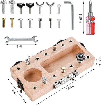 Wooderma Montessori Toys for 3 4 5 Year Old with Lock and Key, Wooden Sensory Toddler Screwd Tool Set, Montessori Screwdriver Board Set, Fine Motor Skills Toys for Educational Preschool Gift for Boys