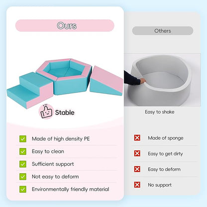 TOLEAD Foam Climbing Blocks for Girls Toddlers,Pink Soft Play Set Ball Pit,Climb & Crawl Foam Playset for Kids, Toddler Climber Indoor with Pad,Easy to Clean