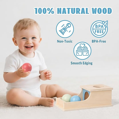 Busy edition Montessori Toys for Babies 6-12 Months, Wooden Object Permanence Box, 9 Month Old Baby Toys, Preschool Developmental Toy for Infant, Toddler Ball Drop Toy Girl Boy Gift