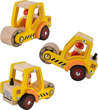 Wooden Push Car Toys for Infants 12-18 Months, 2 Pcs Baby Vehicle Toys Hand Push Car for 1 2 Year Old Boys Girls (Cement Truck + Road Roller)