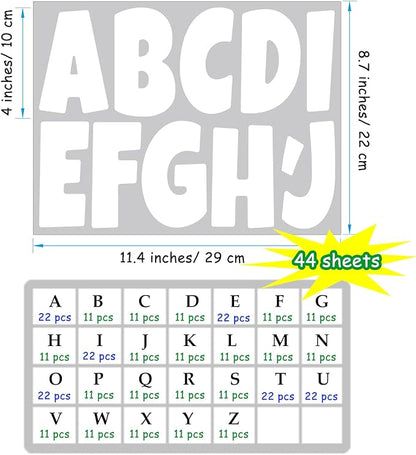 Bemeol Bulletin Board Letters 462 Pieces 4 Inch Alphabet Letter Stickers Cutout Letters for Poster Board Display Home Classroom School Decor(White)