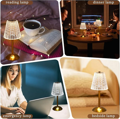 Liliful 2 Pcs LED Portable Cordless Table Lamp Touch Battery Operated Rechargeable Gold Desk Lamp 3 Color Dimmable for Bedroom Living Room Dining (Gold,Classic Style)