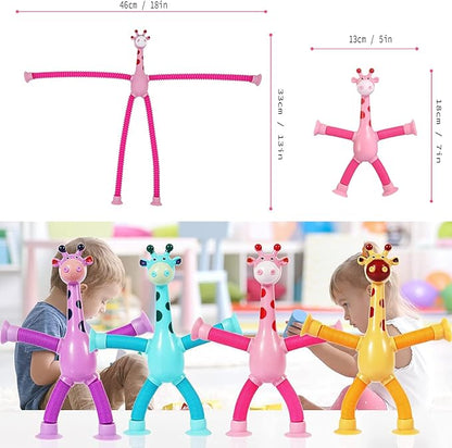 4 Pcs Telescopic Suction Cup Giraffe Toy, Funny Pop Tubes Sensory Toy for Toddlers, Educational Fidget Toys Basket Stocking Stuffer for Anxiety Kids for 3 4 5 6 7 8 9 Year Old Boy Girl