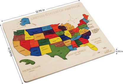 USA Map Wooden Jigsaw Puzzle for Kids | 44 Puzzle Pieces | Learning & Educational Toy Gift for Boys & Girls Ages 3 Years and Above