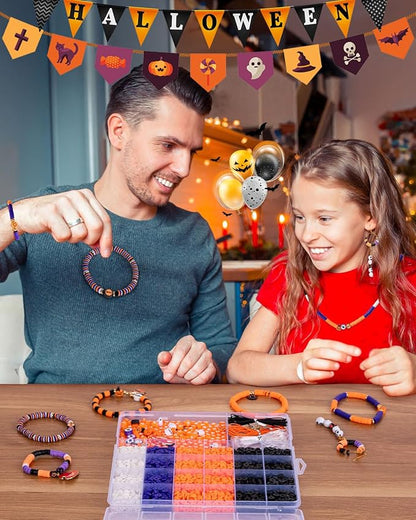 Goldwise Halloween Beads Friendship Bracelet Kit,2 Boxes with Halloween Clay Beads and Orange Letter (A-Z) for Jewelry Making, Varieties of Charms Jewelry Making,DIY Crafts for Party