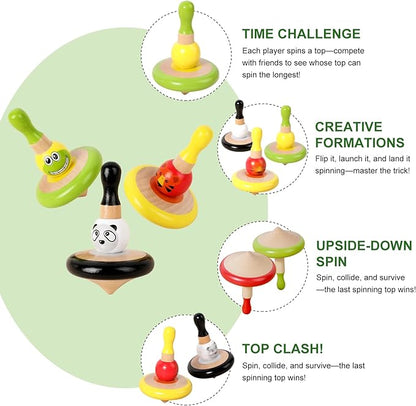 WODI 3PCS Wooden Spinning Tops - Adorable Animal Gyroscope Toys for Toddlers, Safe & Fun Montessori Educational Gift, Fidget Spinner for Kids/Toddlers (#2)