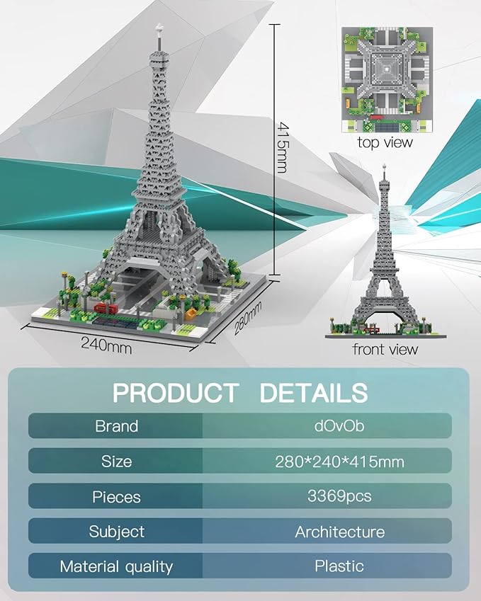 dOvOb Architecture Eiffel Tower Micro Blocks Set, 3369 Pieces Mini Bricks 3D Puzzle Toy, Gift for Adults and Kids