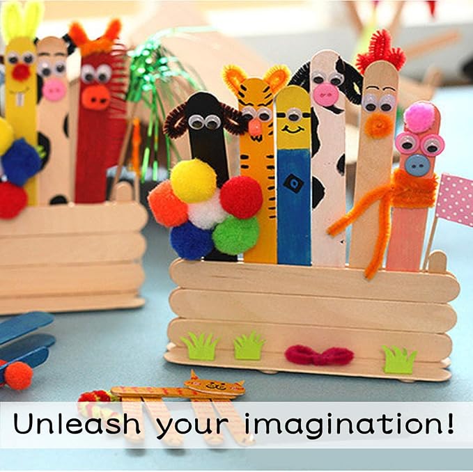 WISYOK 120 Pcs Wood Craft Sticks 5.9 Inch, Ice Cream Sticks, Jumbo Sticks, Popsicle Sticks, Ideal for Building Model, Kids Handicraft, and Creating Craft Projects
