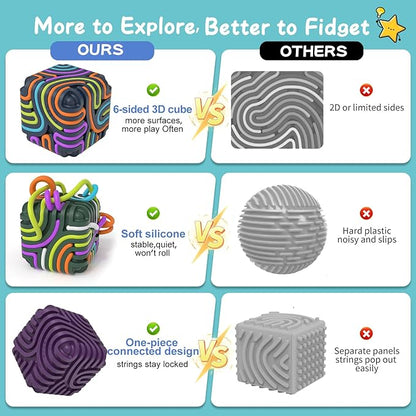 Sensory Toys for Kids with Autism & Autism Sensory Products - Upgraded 3D Silicone Fidget Cube & Activity Board for Kids & Adults, ADHD & Anxiety Relief, FDA Food Grade Quiet Travel Toys with Pouch
