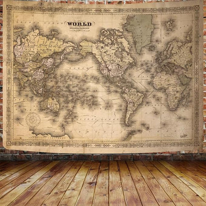 GOAOK Retro Old World Map Tapestry, Vintage Map Asian Northern European Topography Earth Educational Tapestry for Classroom, Brown Adventure Travel World Map Office Tapestry Wall Art 80"X60"