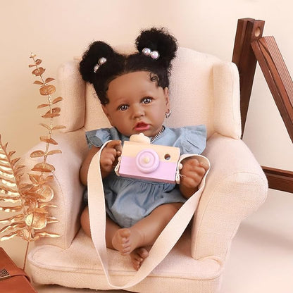 HOOMAI Lifelike Reborn Baby Dolls with Soft Body African American Realistic Girl Doll 22.8 Inch Best Birthday Gift Set