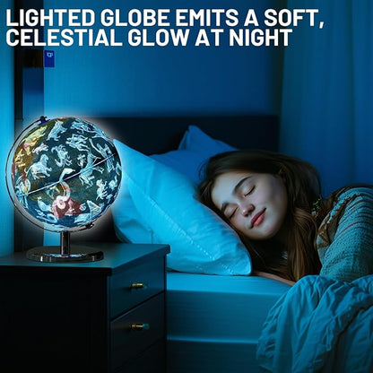 9" Illuminated Globes, 88 Constellations Map & Built-in LED Light & Learning 3-in-1, USB Charging, None-Slip Stainless Steel Stand for Classroom Education & Bedroom Decor, Inspire Geography Interest