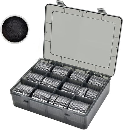 84 Pieces 46 mm Coin Capsules, with Foam Gasket and Plastic Storage Organizer Box, Coins Holder Collector Case for Coin Collection Supplies 7 Sizes (16/20/25/27/30/38/46mm)-Gray Case+Black Gasket