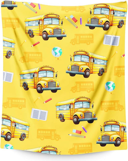 Boys Blanket School Bus Throw Blankets Gift for Kids Adults, 60x80 Inches Soft Cozy All Season Cute Decor for Sofa Chair Couch Bedroom