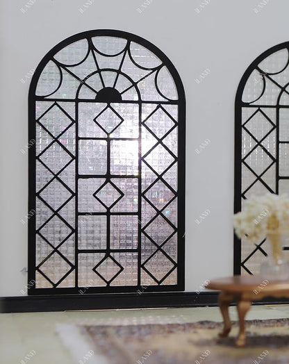 iLAND 1/12 Scale Accessories of Dollhouse Window, Wooden DIY Dollhouse Building Supplies, Complete Miniature Window Kit w/Wooden Frame & Grid Pattern PVC Film