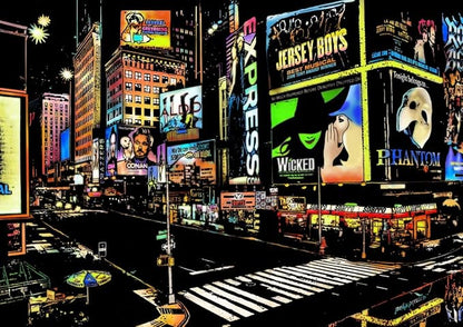 Rainbow Scratch Art Painting Paper (A4) for Adults & Teens, Night View Scratchboard Set:4 Sheet Scratch Cards, Clean Brush, Drawing Pen(Times Square/Golden Gate Bridge/Seattle/Statue of Liberty)