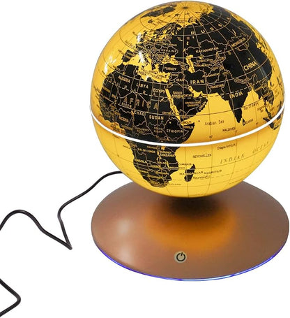 Floating Magnetic Levitation LED Globe, 6 Inch, Gold, Political Map, Metal Base