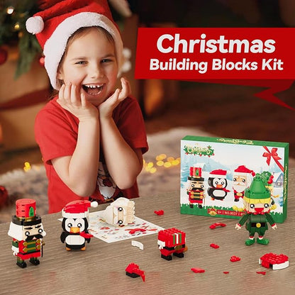 Christmas Building Blocks Santa Claus Nutcracker Elf Penguin Kit for Kids, Xmas Ornaments Bricks Set Figures Toy Gifts for Party Favors Goodie Bags Stuffers for Boys Girls 6 up