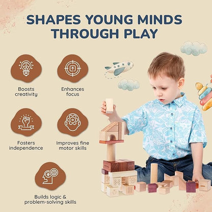 Hexagon Wooden Building Blocks for Toddlers & Kids Ages 3–8 | 86 PCS Montessori Alphabet & Number Set | FSC Beech Wood STEM Toy w/Storage & Learning Guide