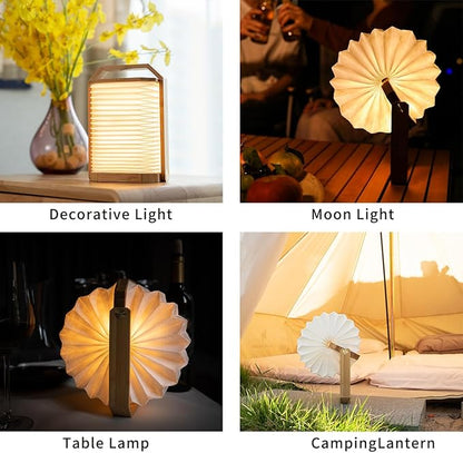 Portable Bamboo Lamp - Foldable Japanese Lantern with USB Charging, Waterproof Tear-Resistant Fiber Paper Shade, Accordion Travel Light for Home Decor Camping Gift