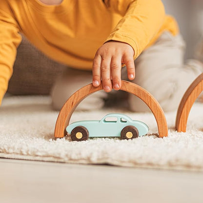 BUSY PUZZLE Colorful Wooden Toy Cars Set 2-Pack Truck and Car Durable Wooden Vehicles for Kids Montessori-Inspired Gift for Toddlers