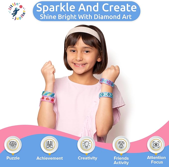 Little Jupiter Diamond Art Bracelet Kit - Includes 12pcs - Bracelet Making Kit for Girls - Diamond Art Kits for Kids