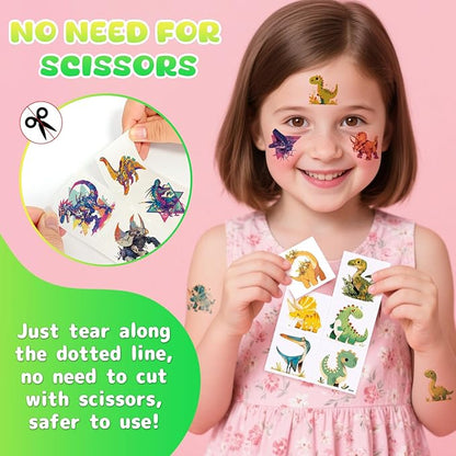 Aresvns Cute Dinosaur Temporary Tattoos for Kids, 117 Parttens Fake Cartoon Colorful Waterproof Tiny Tattoos for Girls Boys Birthday Party Summer Swimming Pool BBQ Decoration Supplies