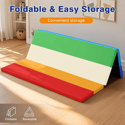 Foam Baby Play Mat: PU Leather Waterproof Kids Playmat - Trifold Floor Mat - Large Play Mat for Playpen Thick Pad Fodable Mattress Soft Toddler Mattress Infant Cushion for Preschool (Rainbow)