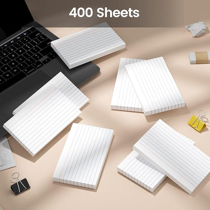 400 Count Index Cards 3x5 Inch - 180gsm Heavyweight White Flash Card (50 Sheets Each), Durable & Portable Note Taking for Students, Teachers, Study Flashcards for School Office Home