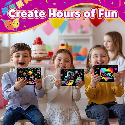 Party Favors for Kids 4-8-12: 24 Pack Scratch Rainbow Art Crafts Notebook, Coloring Book Goodie Bags Stuffers Kit, Bulk Birthday Gift Classroom Prizes Girl Boy Toddler