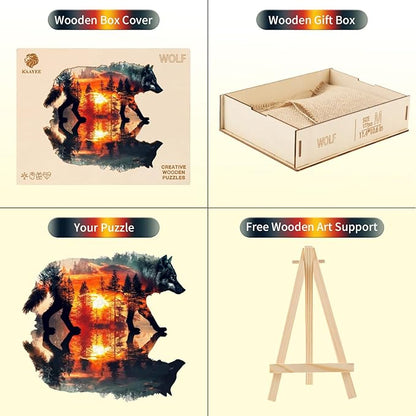 Wooden Puzzles for Adults, 3D Wolf Wooden Jigsaw Puzzles, Unique Shaped Animal Wood Puzzles Adults, Birthday Gift Family Game.(（11.4 * 10.6in 177pcs）