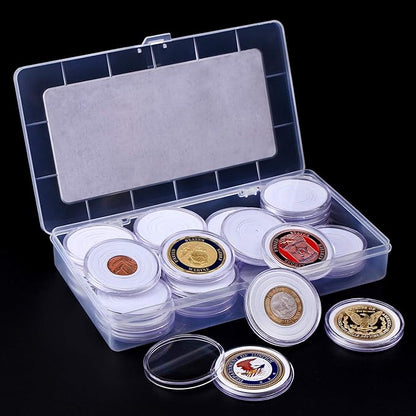 Coin Capsules and 5 Sizes Protect Gasket Coin Holder Case with Plastic Storage Organizer Box for Coin Collection Supplies (46mm)