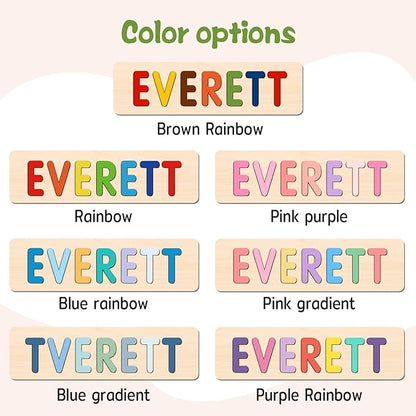 Personalized Name Puzzle for Kids, Wooden Name Puzzle for Toddlers 1-3, Custom Baby Gifts, Educational Montessori Toys for Learning Alphabet, Animals, First Birthday Gifts for Boys Girls