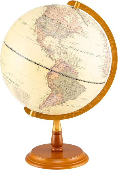 COSTWAY 12” Illuminated World Globe, Geography Educational Globe with Built-in LED Night Light, Wooden Stand, Clear Map for Kids & Adults Learning, Desktop Globes for Students, Decoration (Bronze)