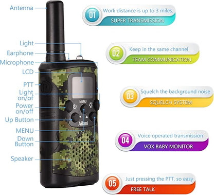 Walkie Talkies for Kids 22 Channel 2 Way Radio 3 Miles Long Range Handheld Walkie Talkies Durable Toy Best Birthday Gifts for 6 Year Old Boys and Girls fit Adventure Game Camping (Green Camo 1)
