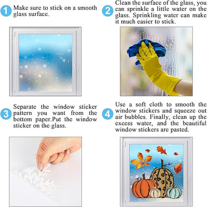 Whaline 138Pcs Fall Window Clings Thanksgiving Autumn Harvest Colorful Pumpkin Leaves Window Decals for Autumn Thanksgiving Home School Office Party Supplies Gifts