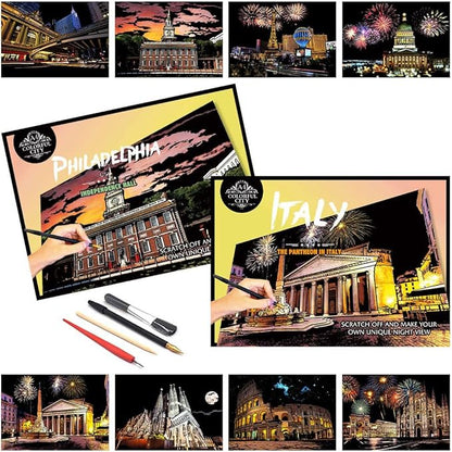 Scratch Art for Adults(8 Sheets A4),Family Creative DIY Painting Papers for Travel Lovers,Craft Lovers|Creative Scratch Art Adult (Philadelphia/Italy) by Iskueal