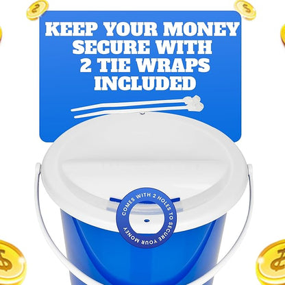 Plastic coin collection Bucket with removable lid and handle charity donation collection money box pail for fundraising with top slot for tickets raffles and money 7.5"Hx8.3"Diameter(Dark Blue) 4 pack