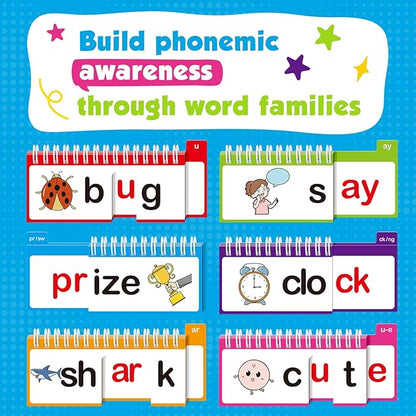 Word Family Build Book, 40 Read and Rhyme Flip Books, Sight Words Flash Cards Kindergarten, Learn to Read Phonics Flash Cards, Phonics Games Books for Preschool Learning Activities