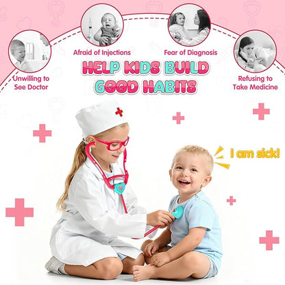 Upgraded Doctor Pretend Playset for Toddlers, Pretend Play Medical Toy Doctor Cart, Doctor Toy for Toddlers 3-5, Christmas Birthday Costume Role Play Dress Up Gift Ideas for Boys Girls