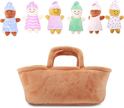 Basket Plush Baby Dolls Soft Multicultural Sensory Babies Toy Set 6 Piece Interchangeable Clothes Stuffed Plush Figures for All Ages Easter Gift